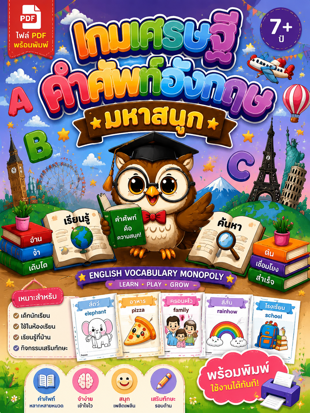 [PDF] เทมเพลตเกมเศรษฐีคำศัพท์อังกฤษมหาสนุก | พร้อมพิมพ์