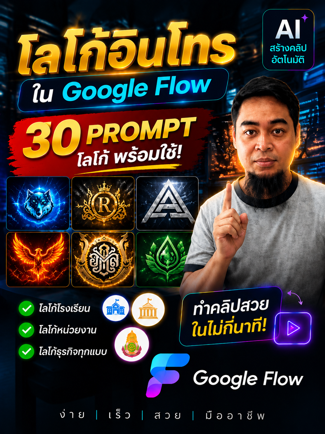[E-book] Prompt โลโก้ AI Google Flow สร้างคลิป Intro มืออาชีพในไม่กี่นาที
