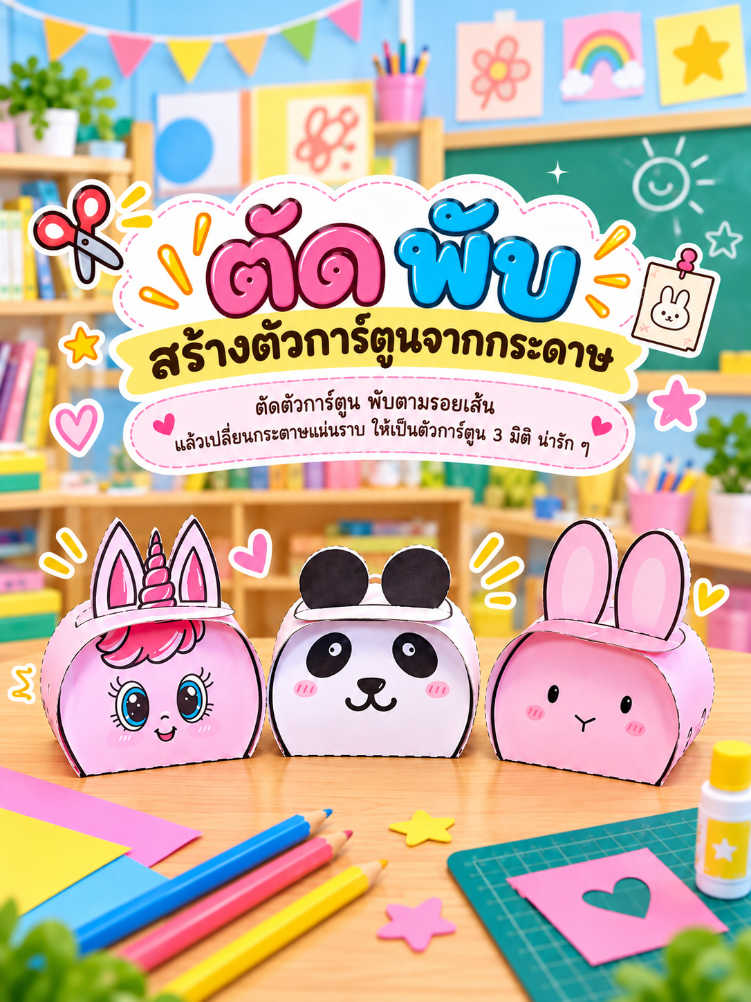 [PDF] ตัด พับ ตัวการ์ตูนจากกระดาษ 3 มิติ | กิจกรรมงานประดิษฐ์สำหรับเด็ก